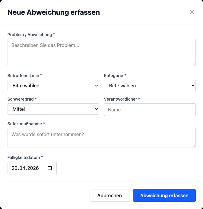 Dialog Neue Abweichung erfassen