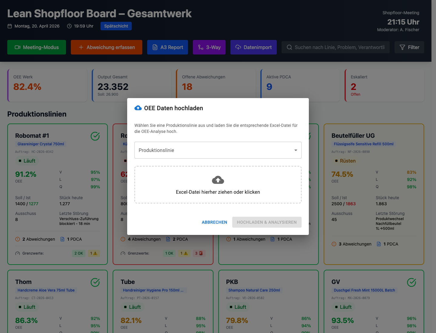 Datenimport OEE Excel Upload