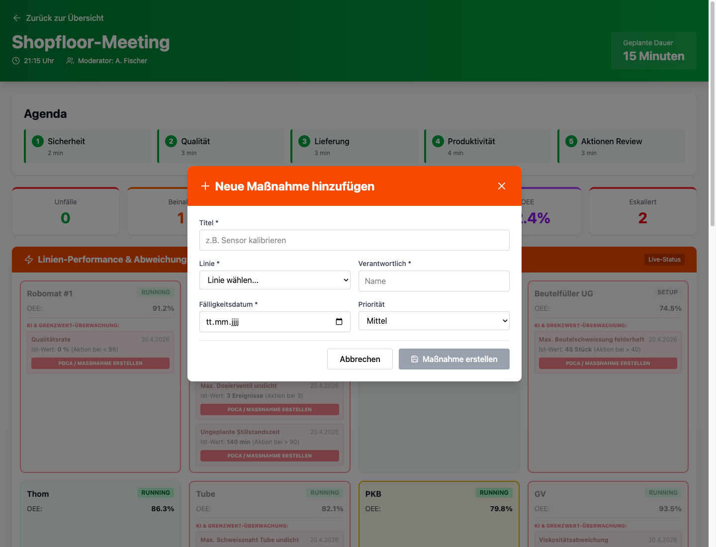 Dialog Neue Massnahme im Meeting