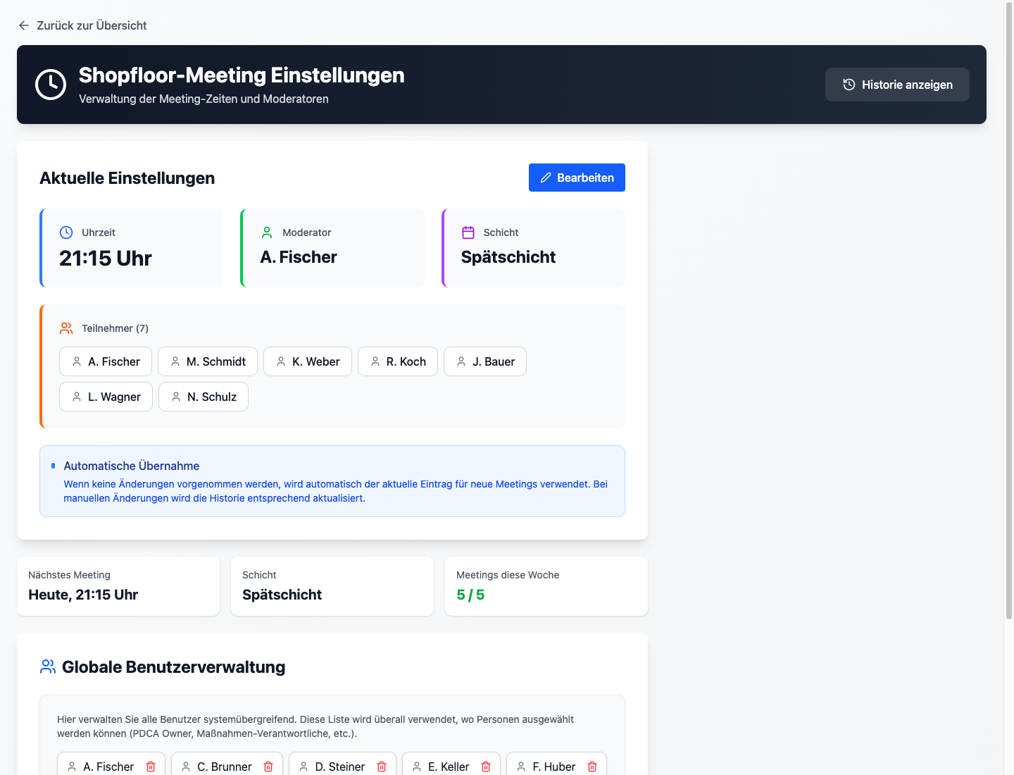 Shopfloor-Meeting Einstellungen
